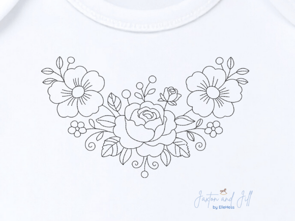 Blackwork Simple Rose Border for Apparel