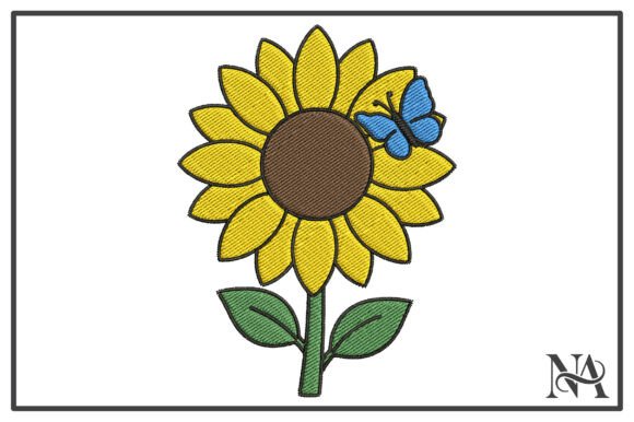 Blue Butterfly Sunflower Embroidery for Apparel